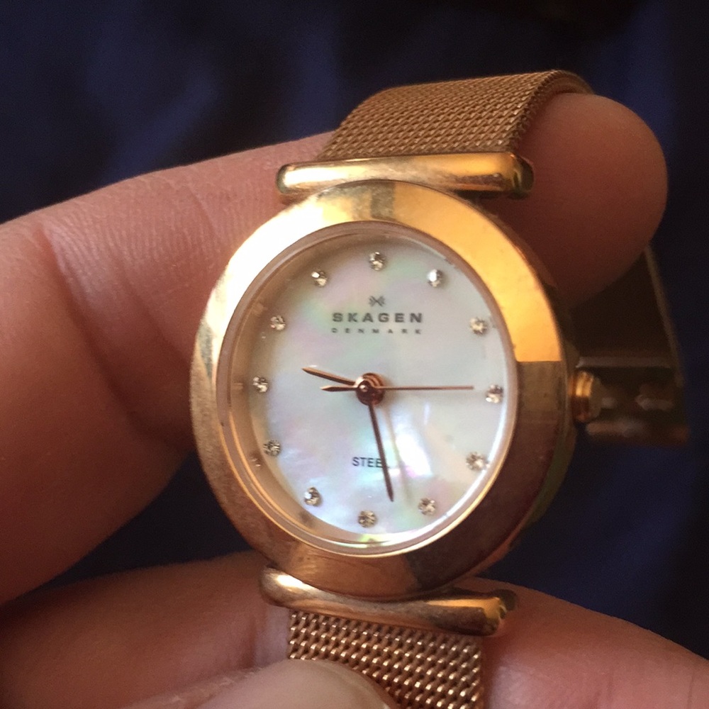 Skagen rose gold mother of pearl diamond watch